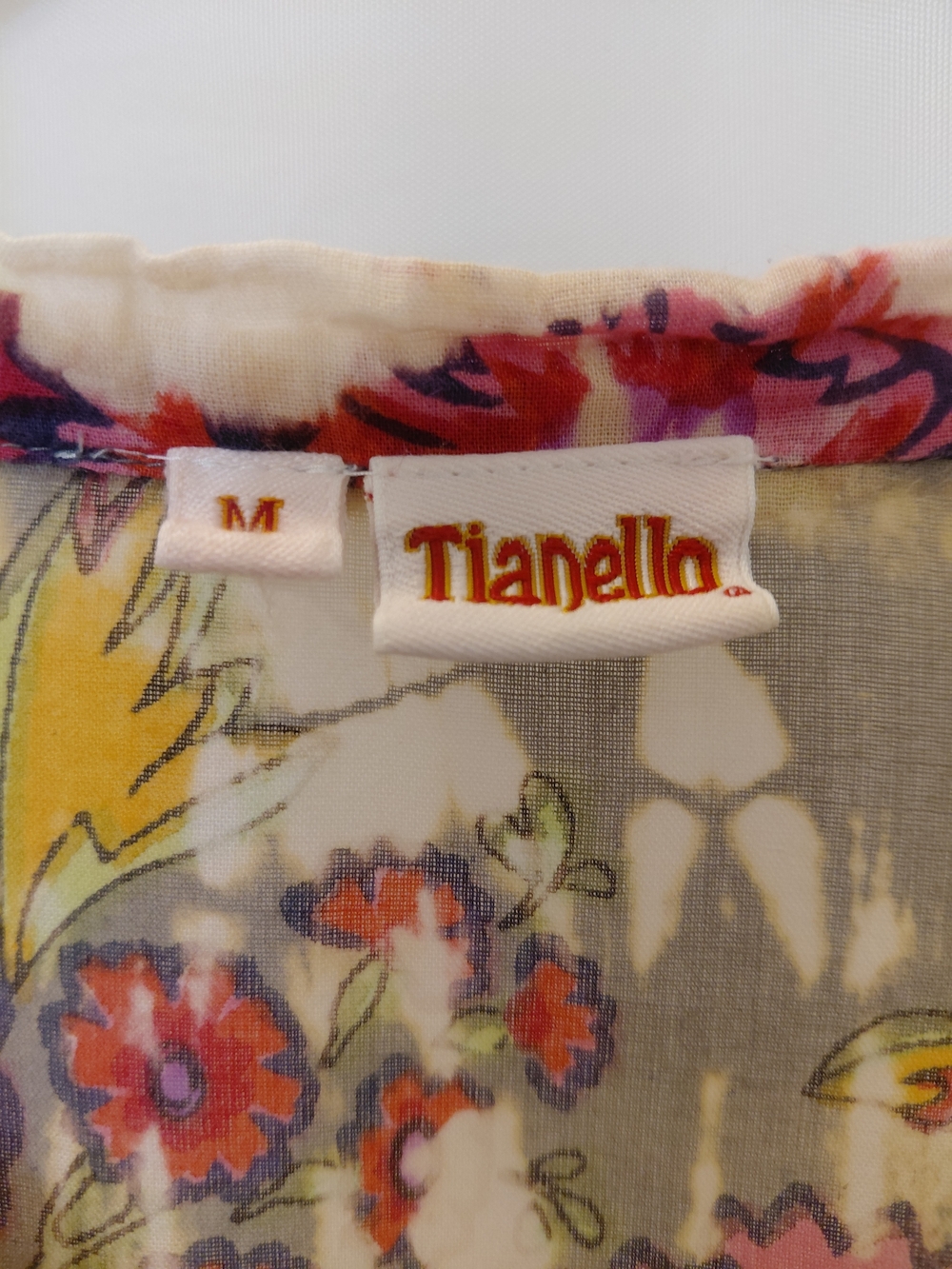 EUC Sz M Tianello Multicolor Floral Boho Tie Dye Embroidered Peasant - Picture 4 of 11